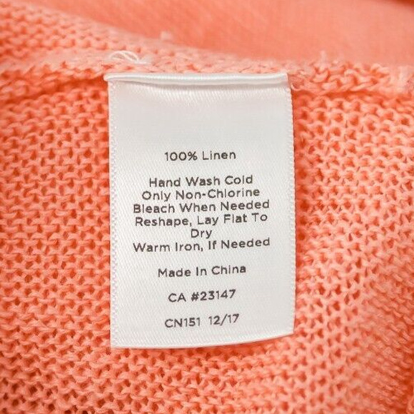 Talbots Size Large L Peach Scoop Crew V Back Short Sleeve 100% Linen Sweater NEW - Picture 4 of 5